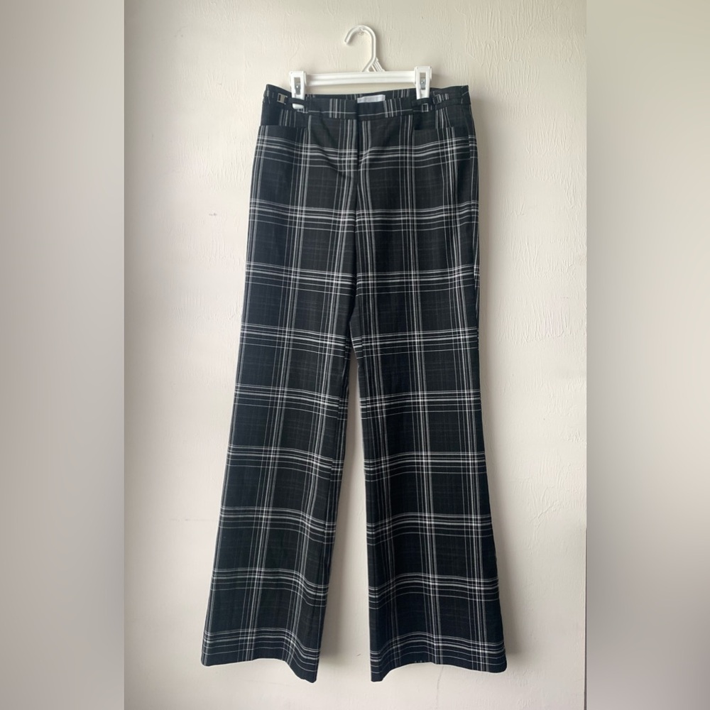 New York & Company Stretch Black White Windowpane  Plaid Pants Womens